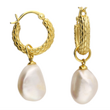 Golden Woven Hoop Pearl Earrings
