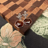 Silver Amber Honeycomb Bee Earrings