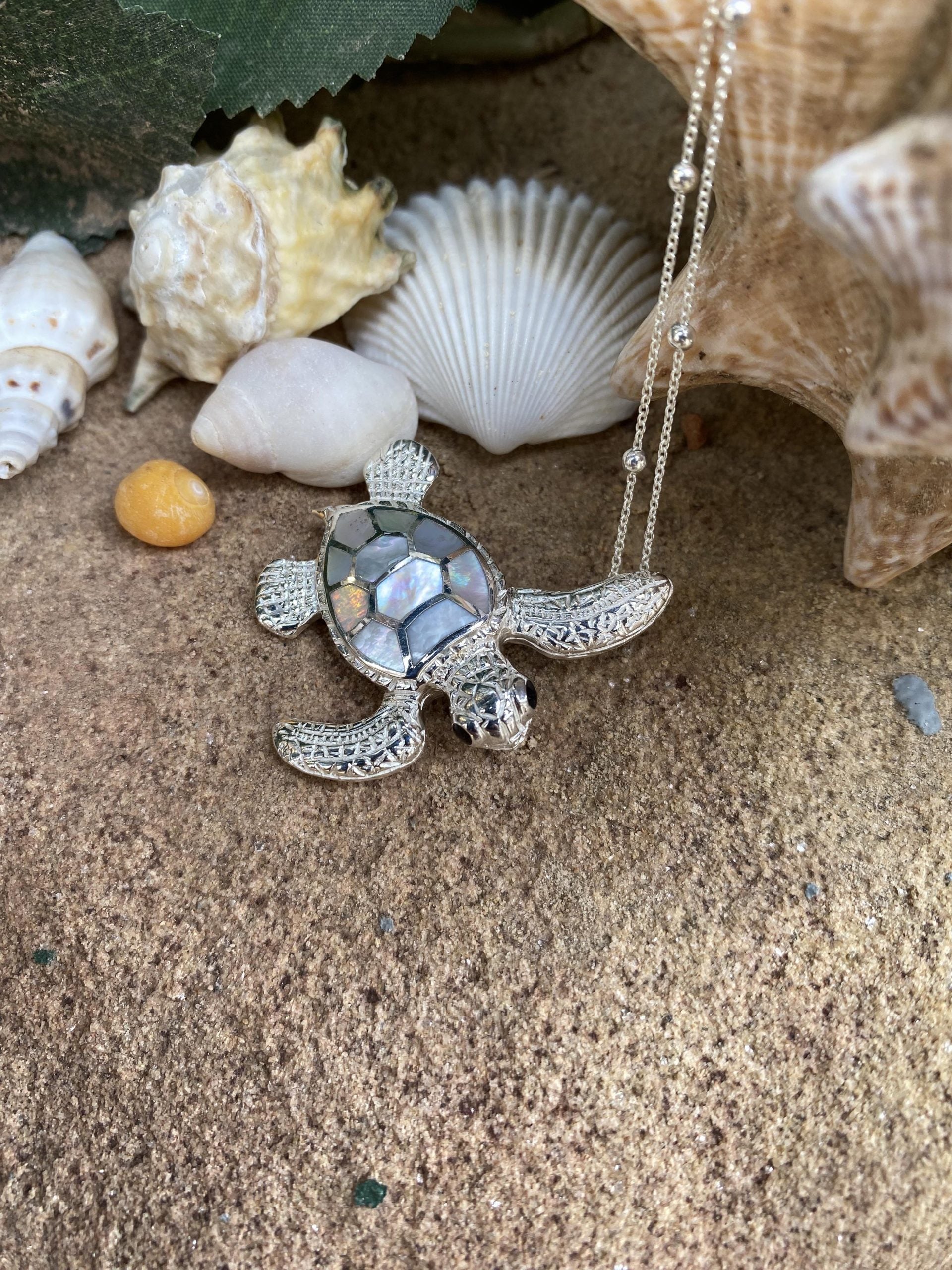 Sapphire Mystic Pearl Turtle Necklace Mother Of Pearl Turtle