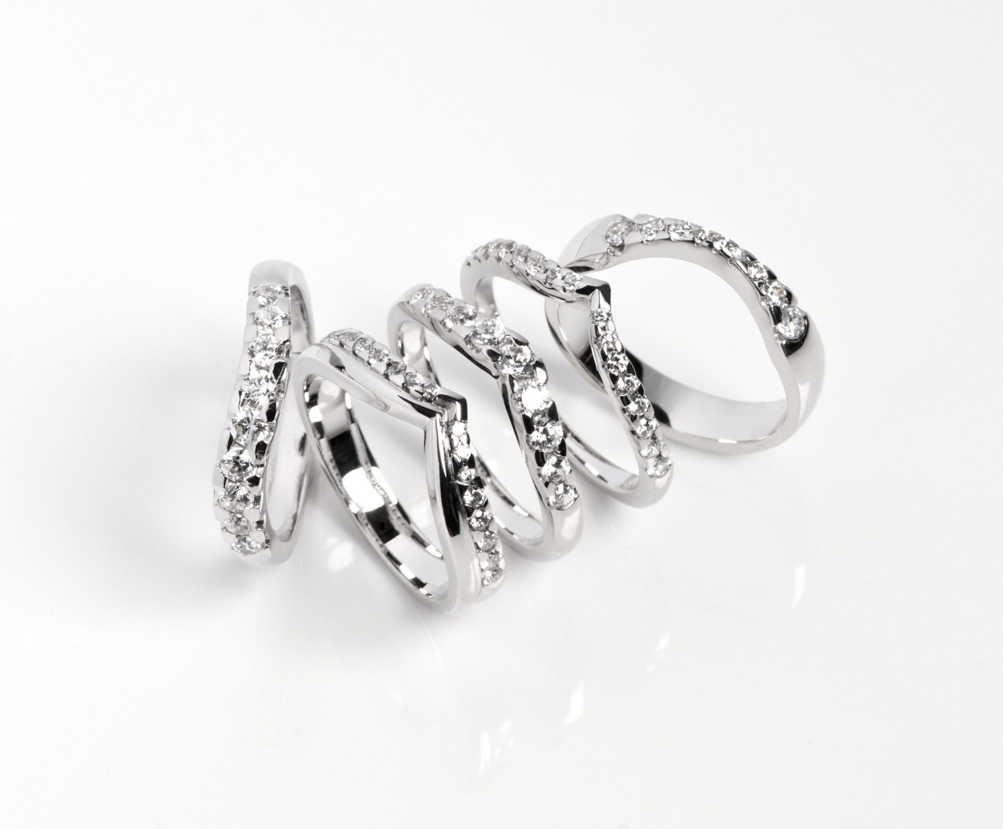 diamond set shaped wedding rings