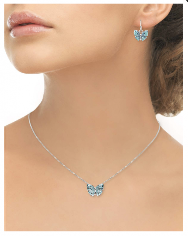 enamel butterfly necklace on model