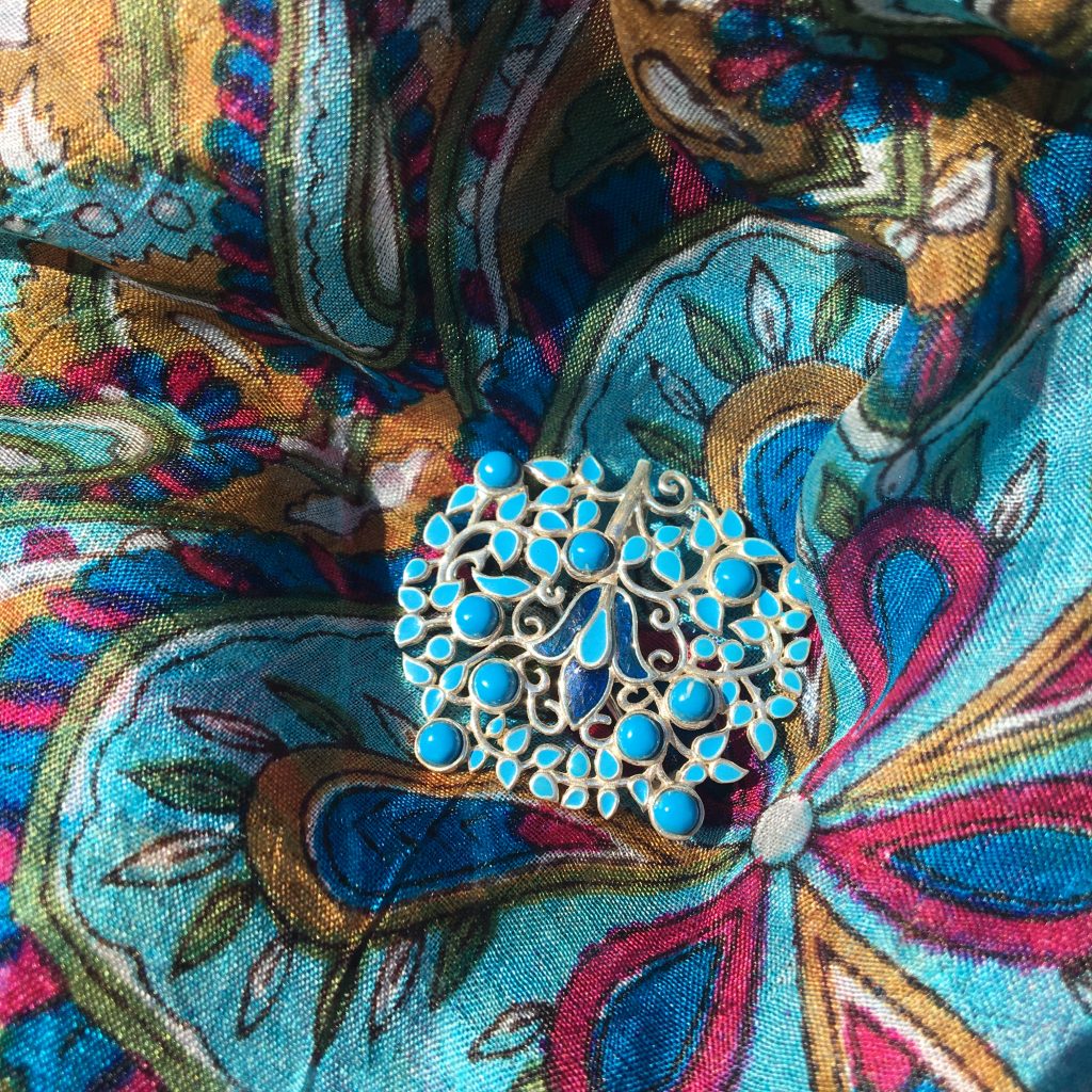 Turquoise and Enamel Brooch