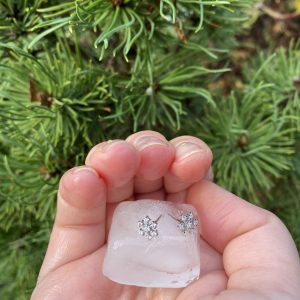 sparkly snowflake earrings outside