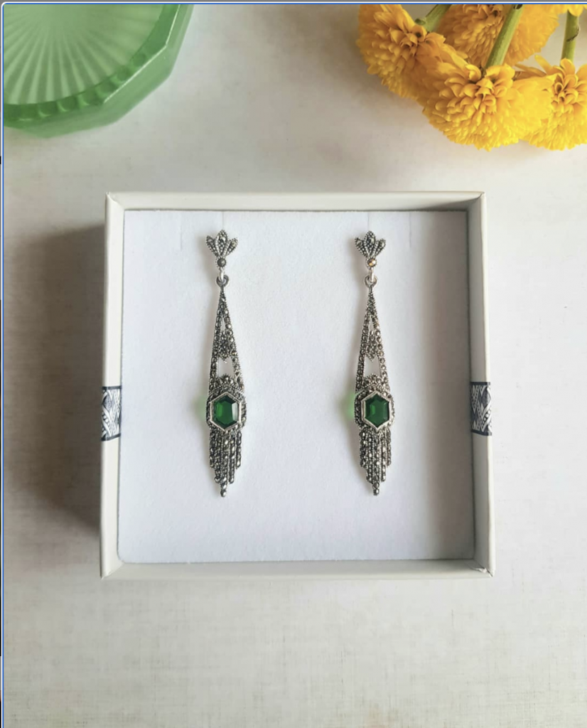 Marcasite Chandelier Earrings in Green