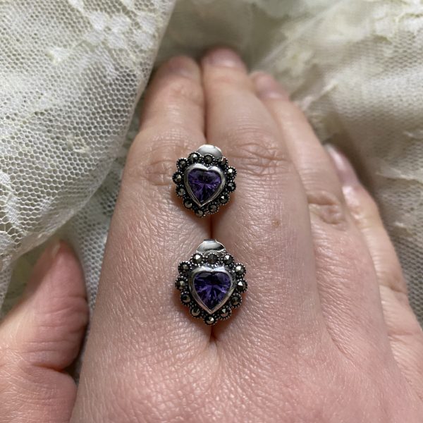 marcasite purple heart stud earrings on LJ