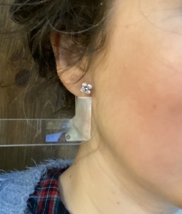 marcasite cherry blossom earrings on LJ ear