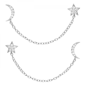 Sparkly Moon and Star Double Earrings