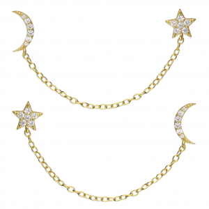 sparkly moon and star earrings gold finish