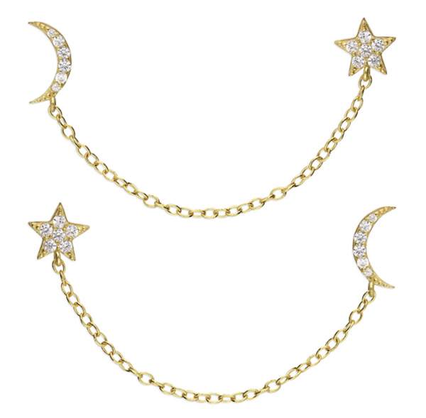 sparkly moon and star earrings gold finish