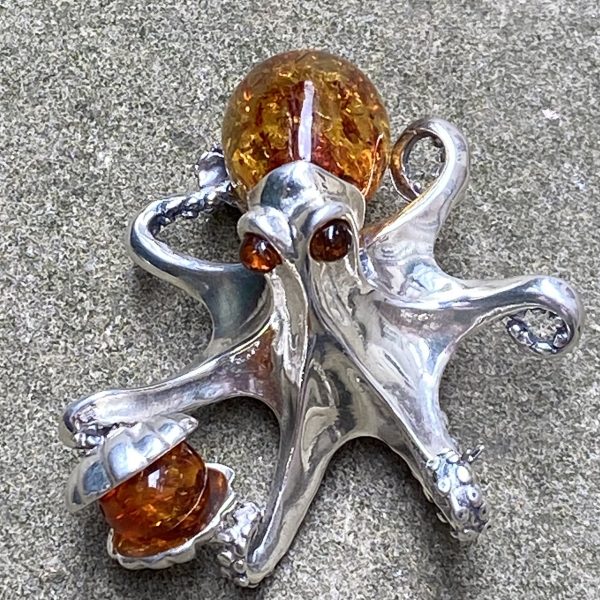 amber octopus brooch