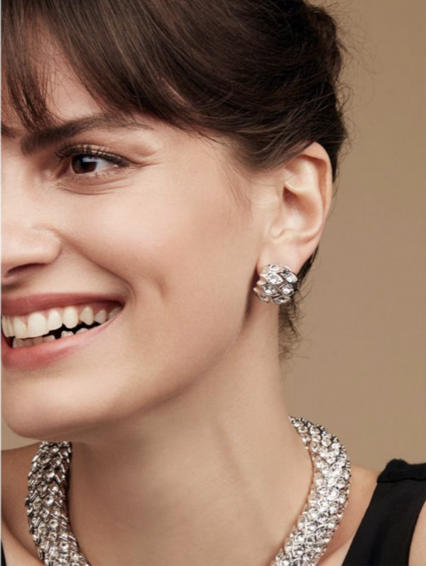 crystal snake earrings on model