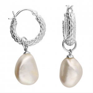 woven hoop pearl earrings in silver