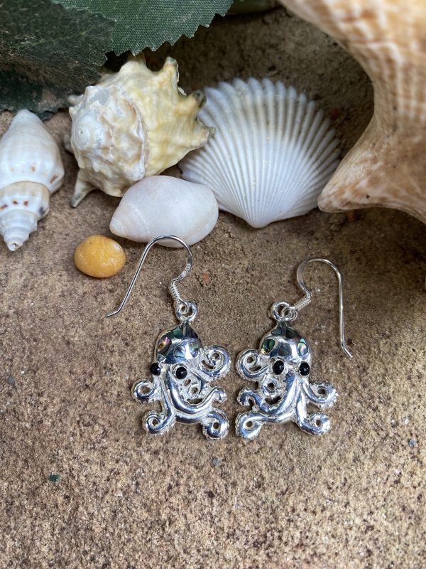 abalone octopus earrings close