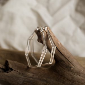 silver heptagonal hoop earrings