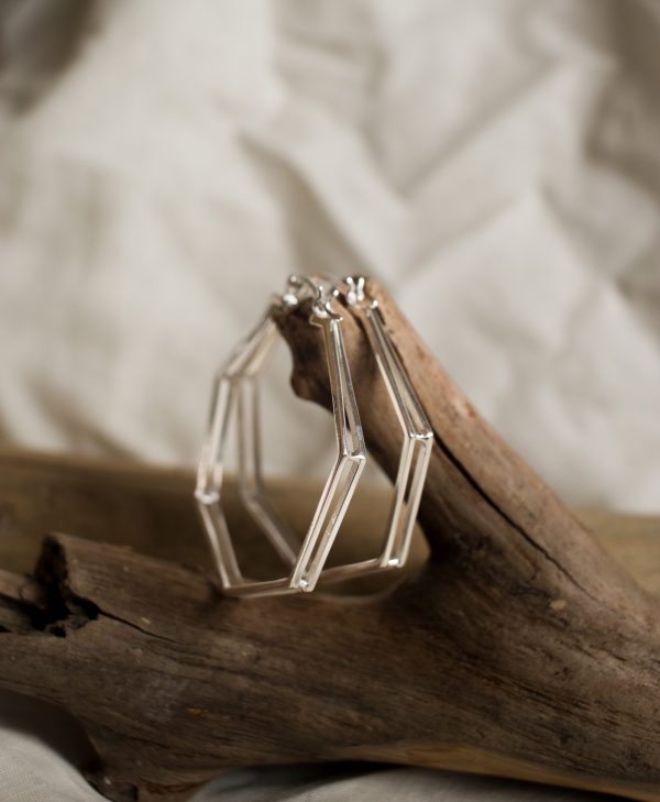 silver heptagonal hoop earrings