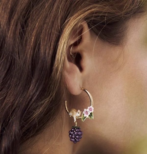 blackberry mouse earrings on model