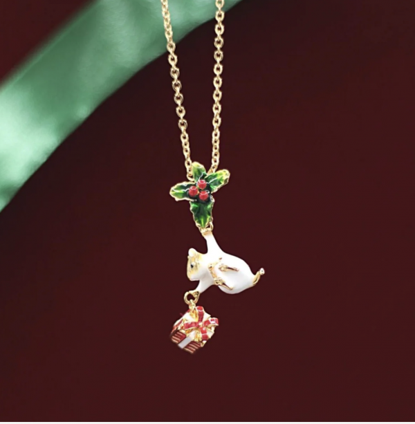 christmas mouse present pendant on red