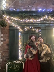 LJ,A & puppies outside Adorn on Christmas Eve 2023