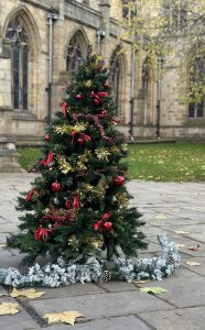 christmas tree outside the crooked spire close