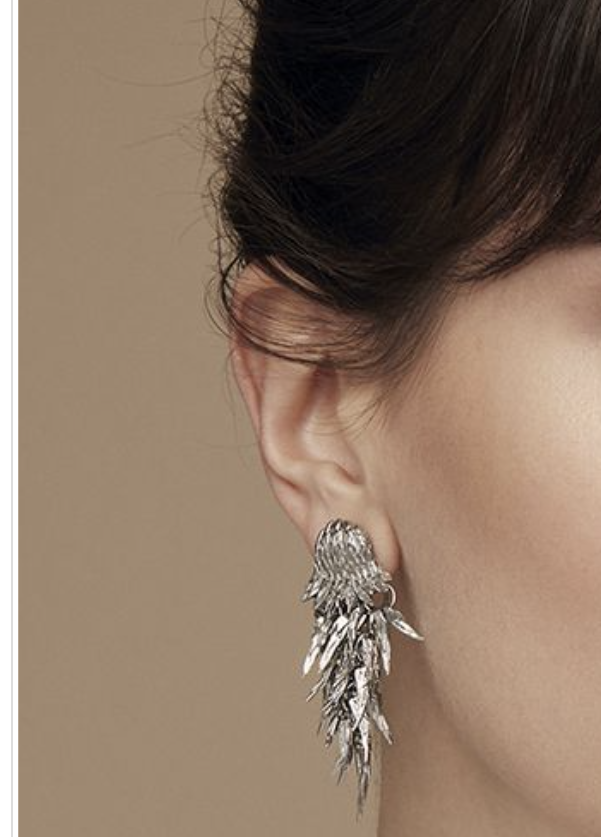 silver bear earrings on model