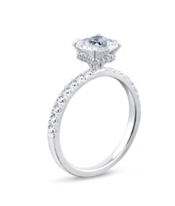 Platinum Princess Cut Diamond Engagment Ring with hidden halo